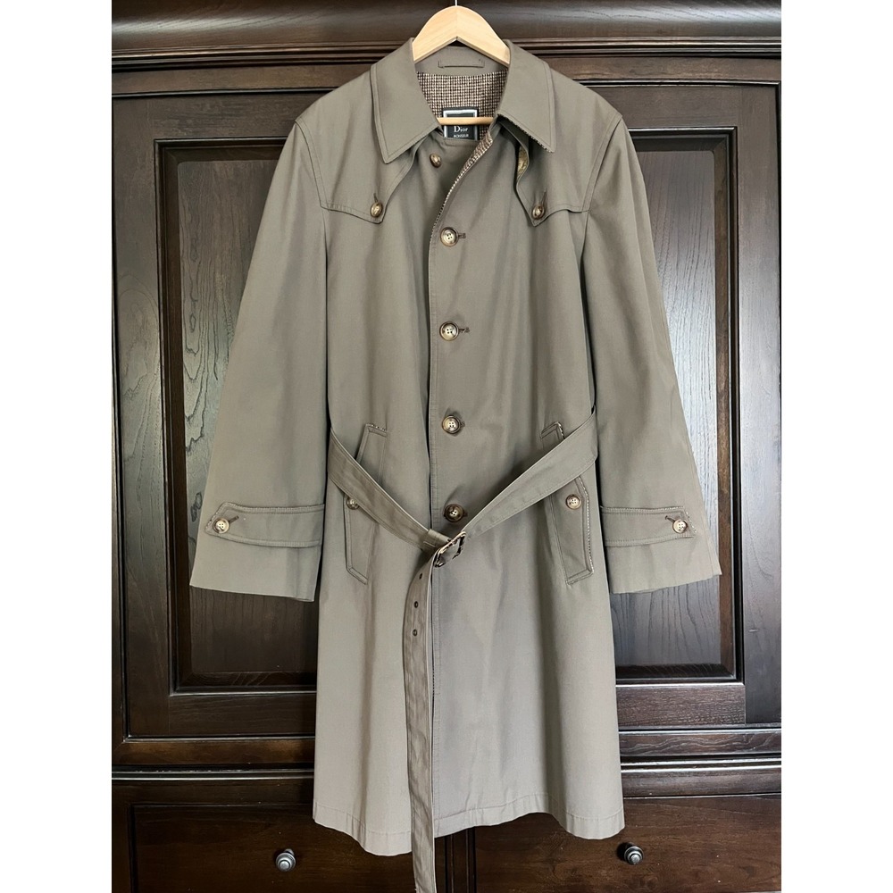 Vintage Christian Dior Monsieur Wool Lined Belted Trench Coat Men's Size 40R